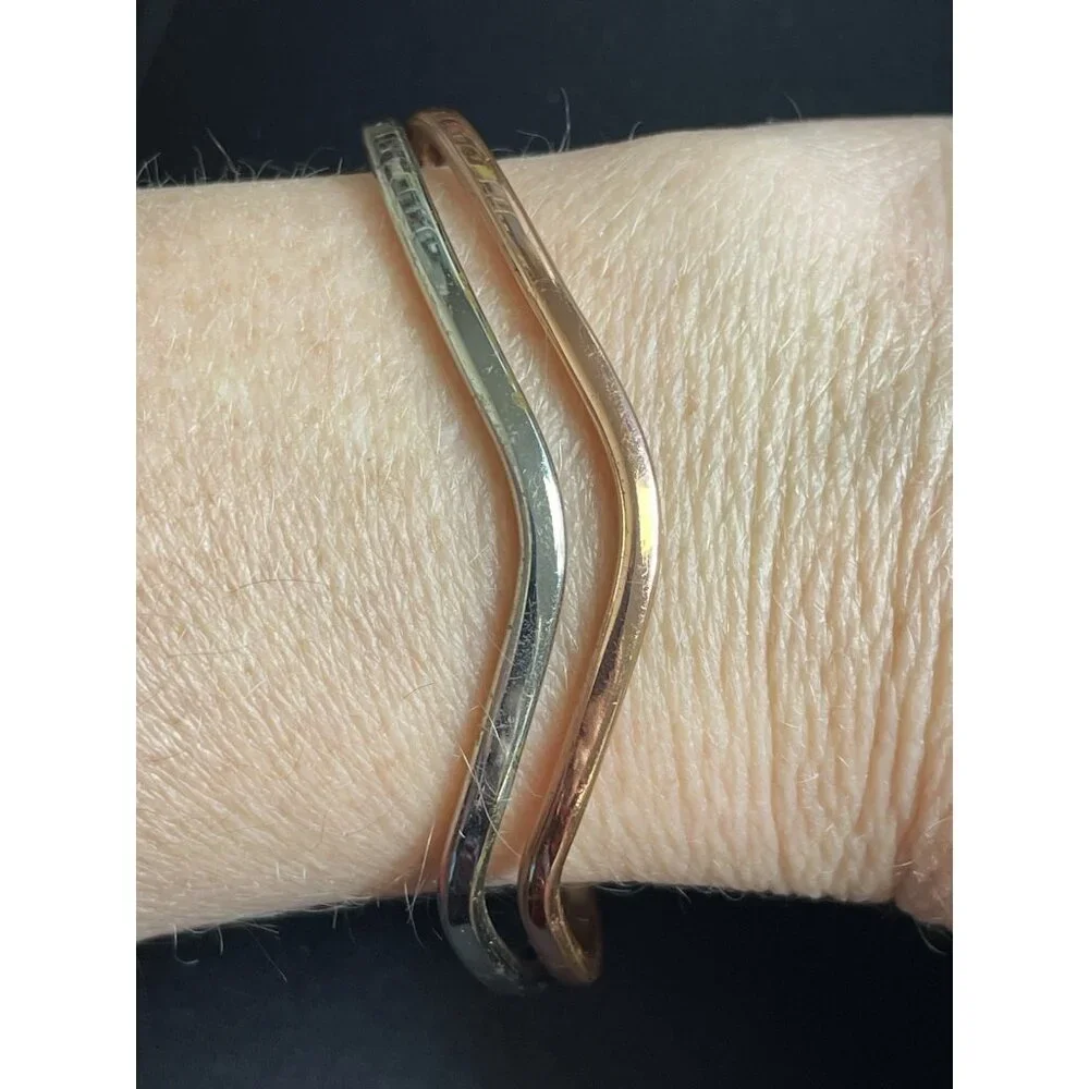 Vintage Sergio Lub California Silver-tone Copper-tone Wave Cuff Bracelet